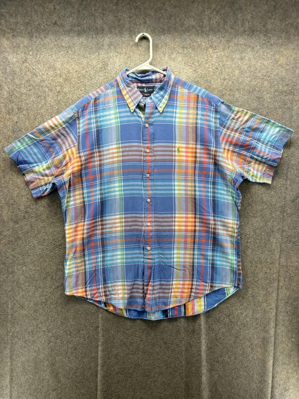 Ralph Lauren Shirt Men XL Multicolor Plaid Short Sleeve Button Up Cotton Classic